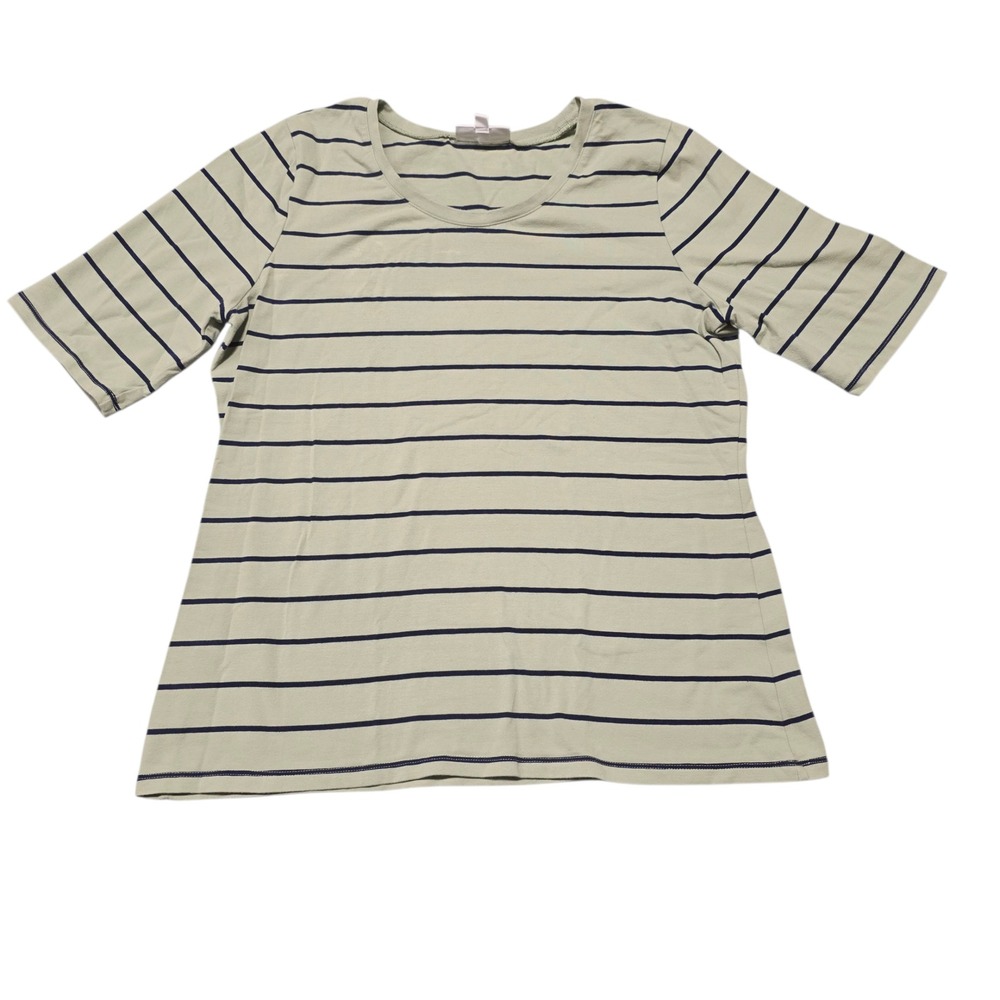 Country Store Striped‎ Top Women's Large Green and Navy Blue Short Sleeve Tee
